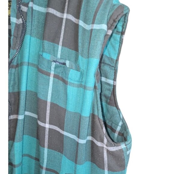 Branded Lion Sleeveless Coat Winter Vest Big Man 3XB Zip Closure Green Plaid - Picture 2 of 11